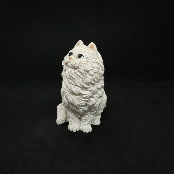 Vintage Long Hair Cat Persian Sandicast Stone Critter Style White Hand Painted - Picture 4 of 8